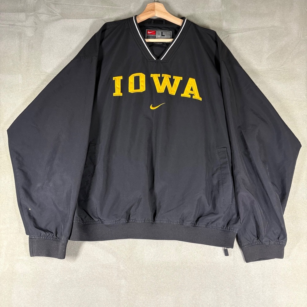 Nike Iowa Hawkeyes Vintage Windbreaker Pullover Jacket Black Mens Large FA03-BLM
